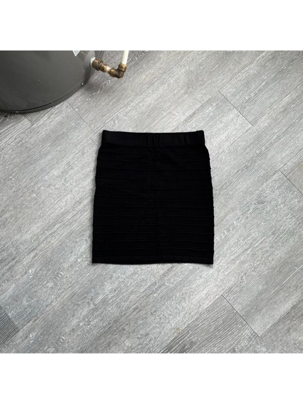 Black Vintage Dynamite Y2K Ribbed / Striped Mini / Pencil Stretchy Skirt